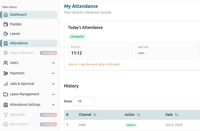 Transaction history with a disbursement in progress