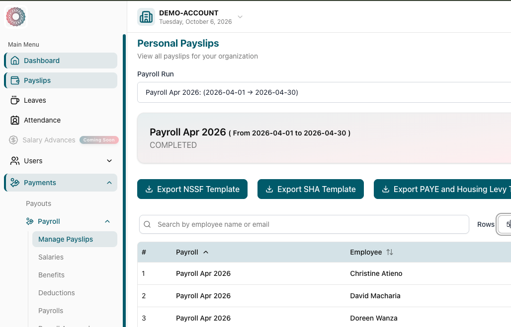 Payroll table and an approved leave request